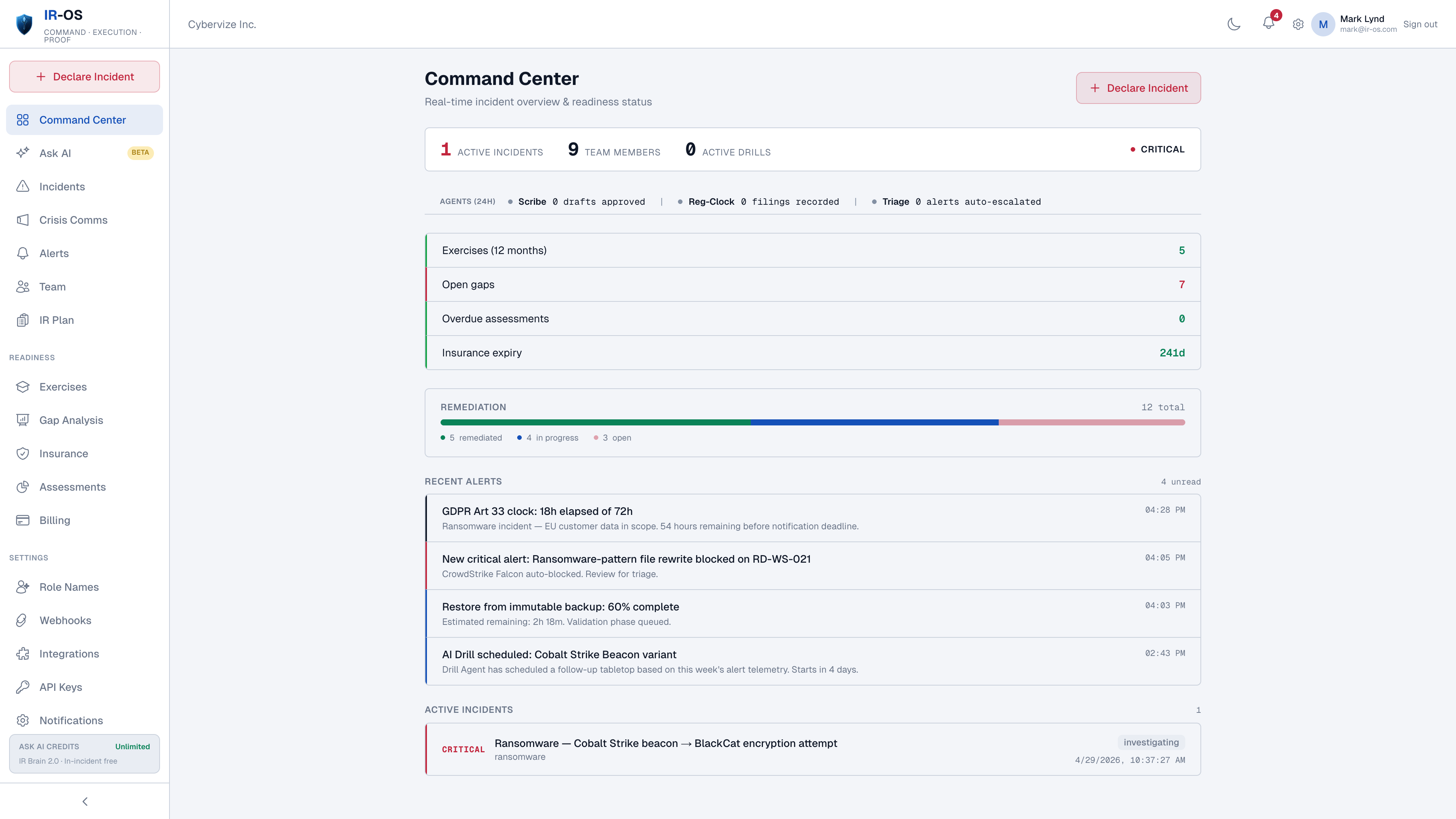 IR-OS command center showing shared response priorities and status
