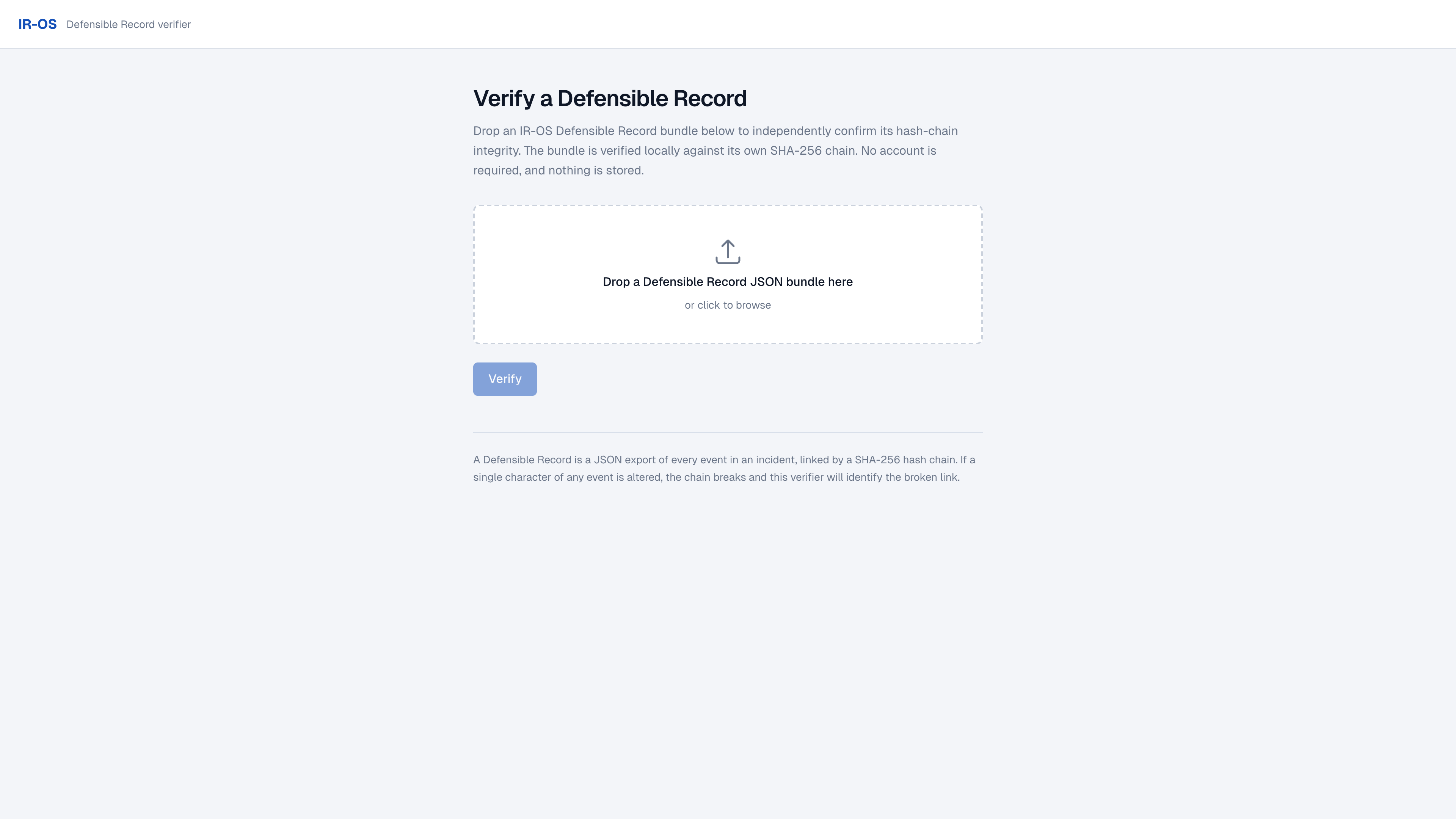 IR-OS defensible record verification view